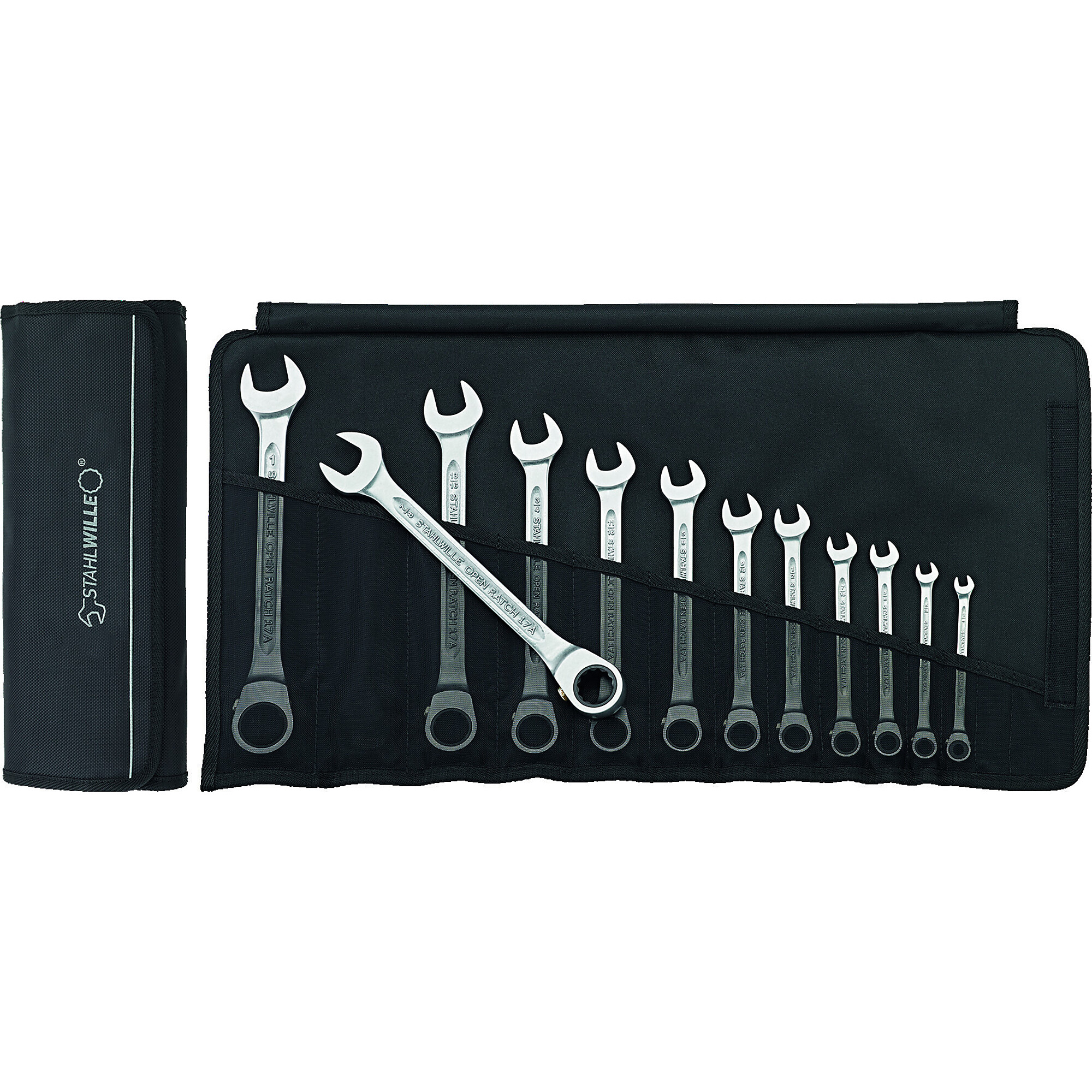 Stahlwille Ratchet Combination Wrench Set — 1/4in.-1in., 15°, 12-Piece, Imperial, Model# 17A